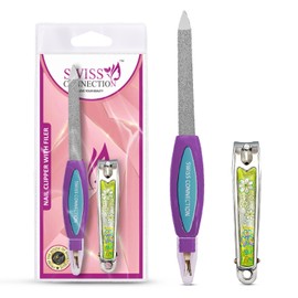 Swiss Connection Nail Clipper Set – Stainless Steel Fingernails & Nail File Sharp Nail Cutter, Curved Blade & Foldaway Nail File for Trimming & Grooming, Easy to Use Nail Care Tools (Pack of 2)