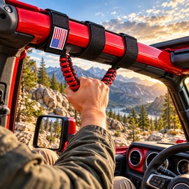 2 Pcs Paracord Grab Handles for Jeep Wrangler – Red & Black Woven Grip Straps for Easier Entry and Off-Road Adventures