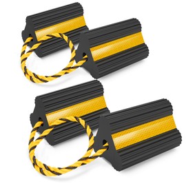 SHALL Wheel Chocks [2pair/4pack with Rope], Versatile Heavy Duty Rubber Chocks with Reflective Strips, Block Stopper for RV Trailer Camper Truck Car Aircraft