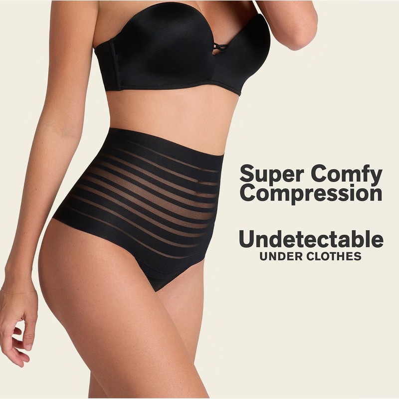 Leonisa Seamless High Waisted Thong Panty with Lace Stripe for
