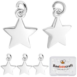 Beebeecraft 1 Box 20Pcs 925 Sterling Silver Plated Star Charms Metal Pentagram Five-Pointed Dangle Pendants Mini Stars Charms with Jump Rings for Jewelry Making Necklaces Earrings Gifts DIY Crafts