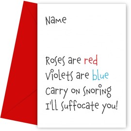 Funny Birthday Card for Husband, Wife, Boyfriend, Girlfriend. The perfect greetings card for a wedding, Anniversary, Birthday - Roses are Red Snoring