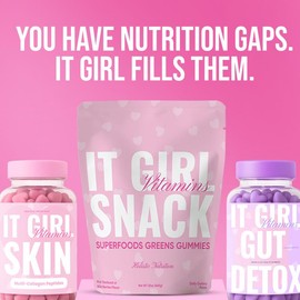 It Girl Power Trio - Pink Strawberry Starburt Snack, Gut Health Gummies, Skin Gummies, Fitness Supplement, Vegan, Organic, Sugar-Free, 3 Bundle