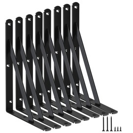 8 Pack L11 x H 8" Black Heavy Duty Shelf Brackets with Screws Metal Shelf Brackets Shelf Support Angle Brackets for Shelves L Brackets Heavy Duty Floating Shelf