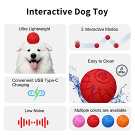 hipibbo Interactive Dog Toys Dog Ball, Durable Motion Pet Toys for/Small/Medium/Large Dogs, Christmas Birthday Gifts, Automatic Moving, Bouncing and Rotating, E-TPU Material, IP54 Waterproof (Red)