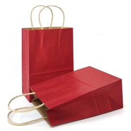 AZOWA Gift Bags Small Kraft Paper Bags with Handles (4 x 2.4 x 6 in, Red Color, 50 Pcs)