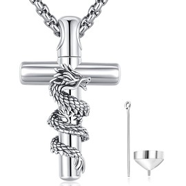 Aniu Cremation Jewelry for Ashes S925 Sterling Silver Urn Necklace Memorial Necklace for Human Ashes of Loved Ones Keepsake Pendant for Men Women (Dragon-A)