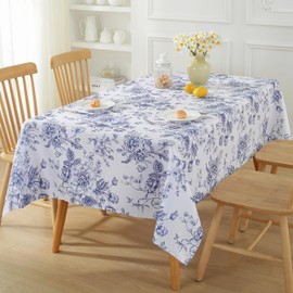 SASTYBALE Blue and White Tablecloth Rectangular, Floral Table Cloth 52"x70"