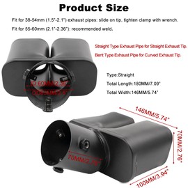 Krtopo 2.36 Inch 60 mm Exhaust Tips Stainless Steel Car Exhaust Tailpipe Double Outlet Square Mouth Pipe Double Tips Silencer Tailpipe Dual for 38-60 mm/1.5-2.36 Inch Pipe (Black)