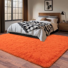 NSZONC Large Shag Area Rugs 6x9 for Living Room, Soft Big Fluffy Shaggy Rug for Bedroom, Cozy Fuzzy Indoor Floor Carpet for Nursery Kids Room Dorm Home Decor Aesthetic, Non-Slip, Orange