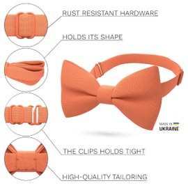 Men's Classic Pre-Tied Bow Tie Formal Solid Tuxedo, by Bow Tie House (Large, Carrot)