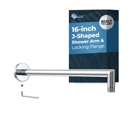 HammerHead Showers® ALL METAL 16 Inch Extended Shower Arm and Flange with Set Screw, Long Shower Arm, Extends Rain Shower Overhead, Wall-Mounted Rain Shower Arm, Chrome