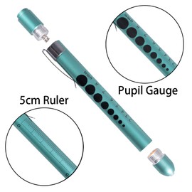 Aokin Aokin Medical Pen Light for Nurse Doctor, Reusable LED Medical Penlight Flashlight with Pupil Gauge and Ruler, White Light, Teal