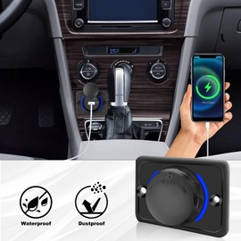 Dual USB Car Charger Socket, QC3.0 & PD USB-C Car Charger Plug 12V-24V Quick Charge USB Socket Waterproof USB Charging Port Panel for Marine, Car, Motorcycle, Motorhome, Boat (Pack of 2)