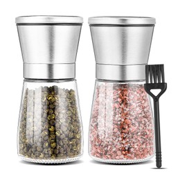Salt and Pepper Mill, Set of 2, Spice Mill Made of High-Quality Stainless Steel, Premium Pepper and Salt Mill Set - with Manual Adjustable Ceramic Grinding Core, for Pepper, Salt, Spices, Pepper Mills
