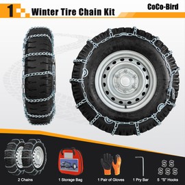 COCO BIRD Snow Chains, Thickened and Wear-Resistant High Carbon Steel Anti Slip Tire Chain for Light Truck, Pickups, and SUVs, Set of 2 (220265)