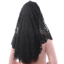 Bozidol Chapel Orthodox Head Coverings Mass Veils for Funeral Vintaged Soft Lace Mantilla Iglesia Velos with Gift Box (Black)