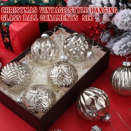 Jenaai 12 Pcs 2.36 Inch Christmas Ball Ornaments Glass Christmas Tree Decorations Hanging Xmas Decorations for Trees Party Wedding Holiday, 6 Style (Silver)