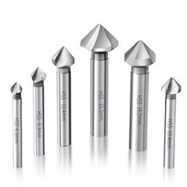 HUAZHICHUN Countersink Drill Bit Set 6 pcs High Speed Steel 3 Flute 85 Degree Steel Counter Sink for Wood and Metal in Sizes 1/2",1/3",1/4",2/3",2/5",4/5" Set