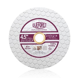 QUEFORET Diamond Cutting Grinding Disc 4-1/2 Inch (115mm) - Saw Blade for Dry Cutting and Polishing Porcelain Ceramic Tile Marble Artificial Stone, with a 7/8 to 5/8 Inch Washer for Angle Grinder