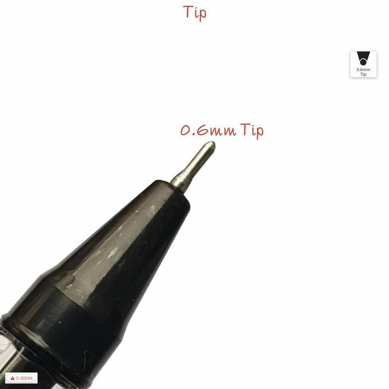 ZOFAX Gelo 10 x 0.6mm Tip BLACK Smooth Gel Pens
