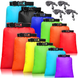 Waterproof Dry Bag Set 15 L+ 8 L +5 L+4 L+3 L+ 2 L Lightweight Sacks and Long Adjustable Shoulder Strap for Kayaking, Rafting, Boating, Hiking, Camping (Bright Colors,12 Pcs)