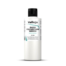Vallejo - Polyurethane Varnish | Gloss Finish 200 ml. (6.76 fl.oz.) | Extraordinary Hardness & Permanence | Create a Perfect Clear Coat | Scratch Resistant for Outdoor and Indoor Surfaces