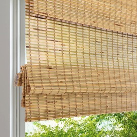 LANTIME Cordless Wood Window Blinds, Bamboo Sheer Light Filtering Woven Roman Shades, Tiger Wood, 30.5" W X 48" H