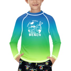 BesserBay Children's UV Shirt Long Sleeves Rash Guard Quick-Drying UV Swimming Shirt for Boys 110-160, Beach Blue & Green