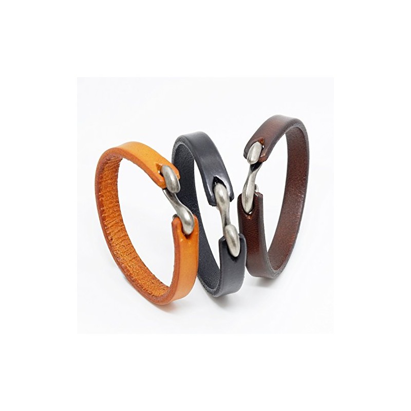 AZYOUNG Black Brown Orange Leather Bracelet Simple Narrow Band S