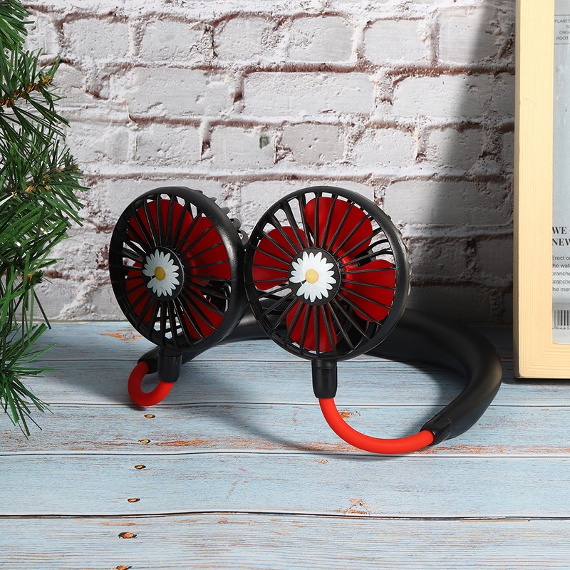 Daisy Pattern Portable Hand Free Neck Hanging Fan USB Rechargeable