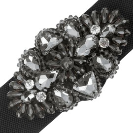 Elerevyo Women's Elastic Wide Waist Belt Large Rhinestone Stretch Corset Retro Elegant for Dress 72x5.5cm/28.35x2.2 Black