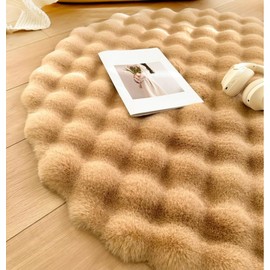 Nyescasa High Pile Rug, Round, Long Pile Living Room Rug, Modern, Fluffy, Soft, Round Faux Fur Rug for Living Room, Children's Room, Bedroom, Hallway, Khaki, Shaggy Rug, Indoor 80 cm