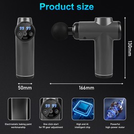 Massage Gun with 99 Speeds and 8 Massage Heads, LCD Touchscreen Muscle Massager up to 29900 rpm, USB-C Charging, Mini Massage Gun for Deep Tissue and Muscle Relaxation (Grey)