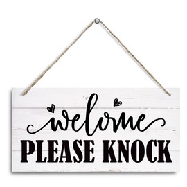 Rustic Door Gate Hanger, Welcome Please Knock Sign, Decorative Hanging Wall Plaque Wood Sign, Wood Decoration for Door, Meeting Room Decor, Therapy Room Decor, Clinic Treatment Decor Sign