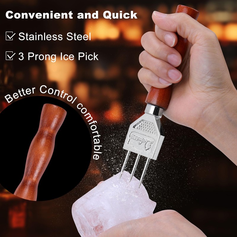 4Pcs Ice Pick Set, Stainless Steel Ice Chipper with Wood