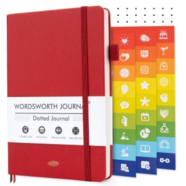 Wordsworth & Black A5 Bullet Dotted Journal 216 Dotted Pages, Hardcover Grid Dot Leather, 120 GSM Paper, Journaling Notebook for Work & Sketching, Journals for Women, Men - Gifts Box Included Red