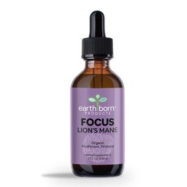 Earthborn Lion's Mane Mushroom Tincture – 100% Organic Liquid Supplement for Focus & Clarity – 2 Fl Oz (60 Servings)