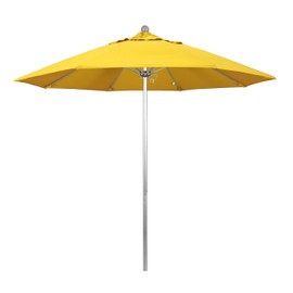 California Umbrella 9' Round Aluminum/Fiberglass Umbrella, Push Open, Silver Pole, Olefin Lemon Fabric