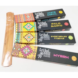 Tribal Soul Incense Smudge Sticks - Palo Santo, White Copal, Sweetgrass & Cedar with JRose Incense Holder TS-1