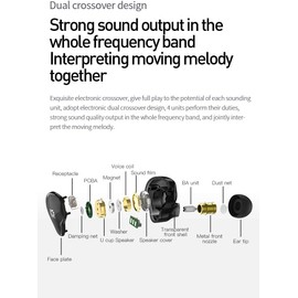 YINYOO KBEAR KS2 USB C Earbuds Headphones Hybrid 1BA 1DD Wired Earbuds Stereo Bass HiFi IEM Earphone Noise Cancelling High Resolution with Detachable Cable for Running Gaming Sport (with Mic, Black)