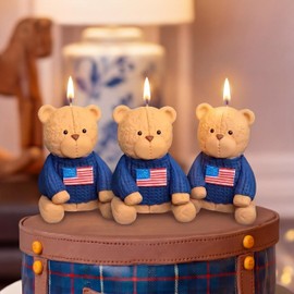 Conelist 3 Pcs Tartan Plaids Bear Birthday Candles Baby Shower Candle Favors Bear Cupcake Toppers American Bears Candles for Baby Shower Birthday Party Festive Celebrations