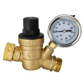 RecPro RV Brass Water Pressure Regulator | RV Plumbing | Adjustable Water Pressure Regulator | with Gauge