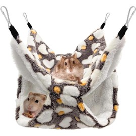 ZYEKIU Guinea Pig Hammock, Double Layer Ferret Hammock for Pet Cages, Hamsters, Soft Warm Cat Hammock, Small Animals Hanging Bed for Hamsters, Chinchillas Ferrets (Coffee)