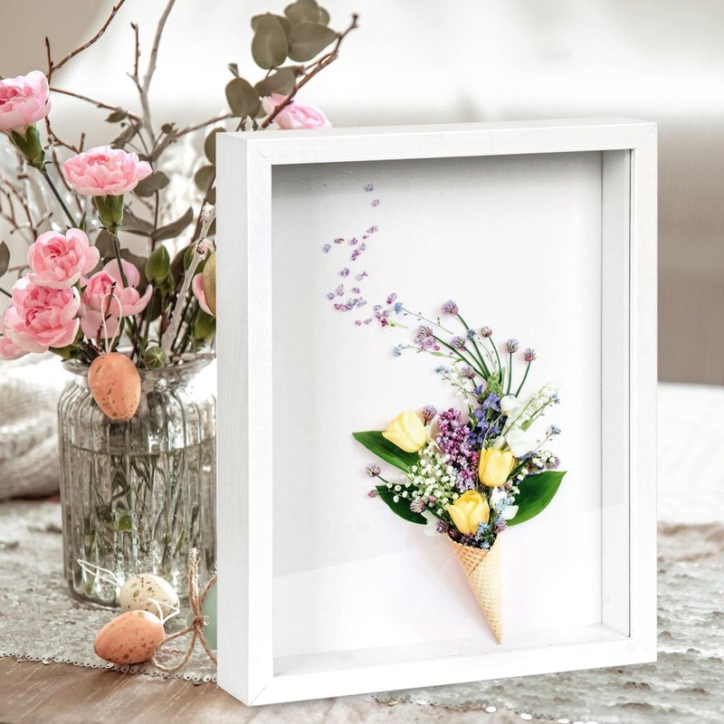 White Wooden 3D Picture Frame, 3D Shadow Box A4, Deep