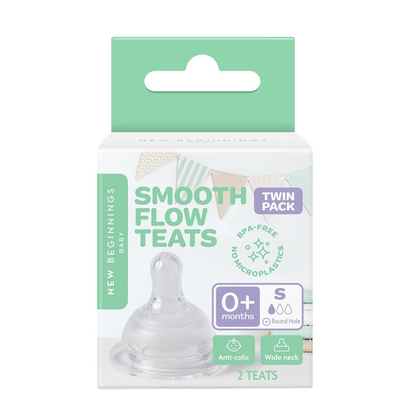 New Beginnings Smooth Flow Teats Twin Pack, Large (6+ months)
