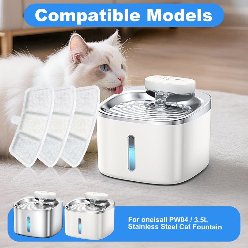 Cat Water Fountain Filters for Oneisall PW04 3.5L Wireless Stainless