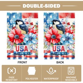 4th of July Garden Flags 12X18 IN Double Sided Bird Patriotic Flag for Memorial Independence Farmhouse Yard Outside Decoration
