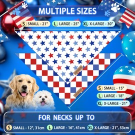 Oritasy Checkered 4th of July Dog Bandanas, 2-Pack Triangle Reversible Pet Scarves, Premium Fabric, US American Flag Bandana for All Dogs (X-Large, Style 25-1)