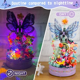 Topdear Light up Flower Butterfly Music Box Building Block, 630 PCS Creative Flowers Music Rotating Box Building Set for Adult, Flowers Building Toy Kit Gift for Mother's Day, Christmas